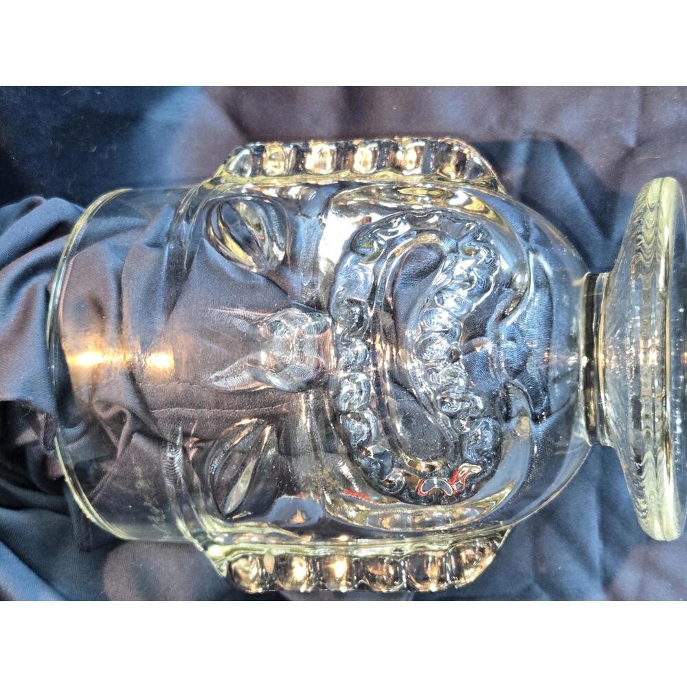 Vintage Clear Glass Tiki Mug featuring a two-sided "happy/sad" or "angry" face